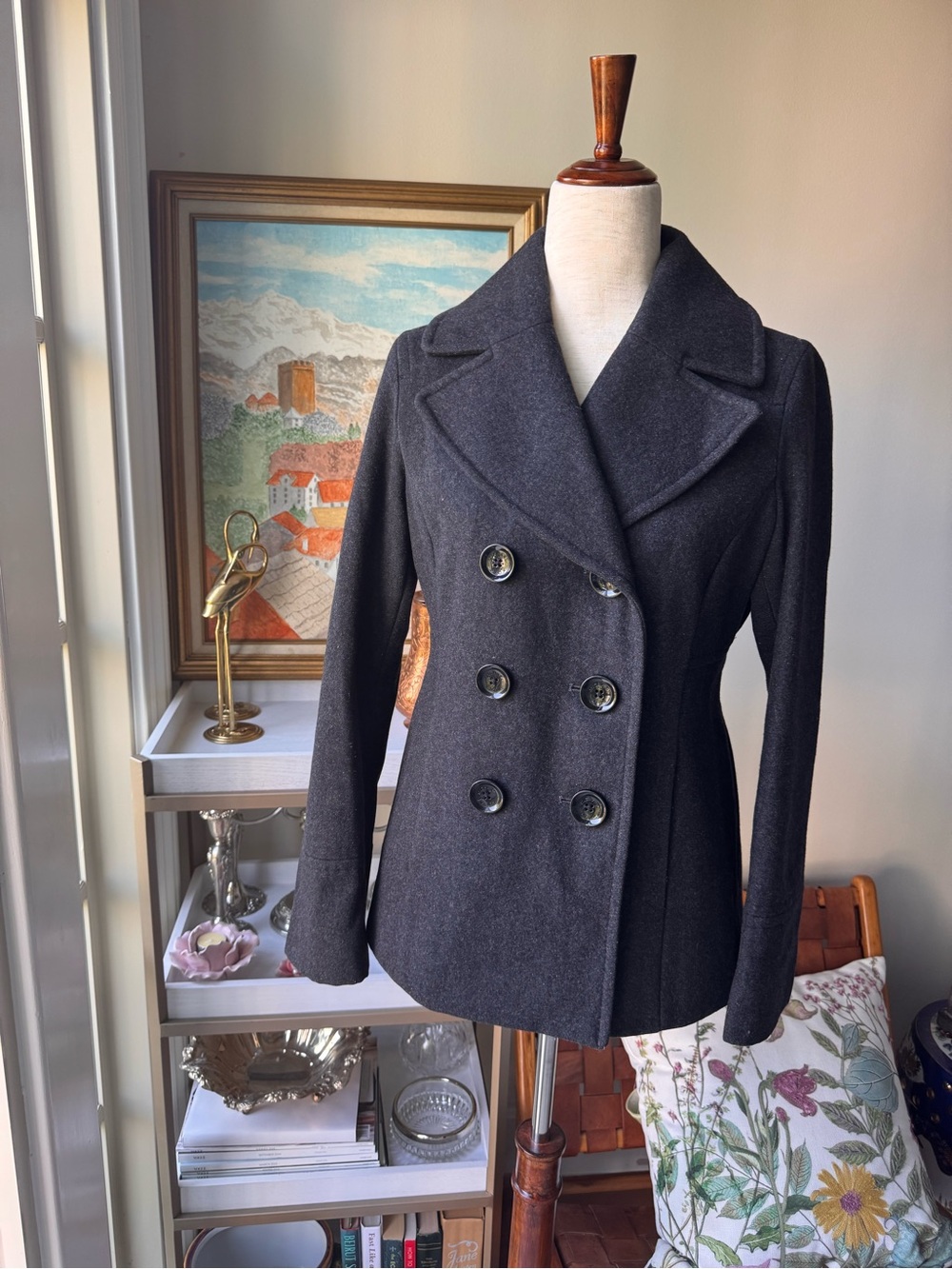 Michael Kors Dark Charcoal Double-Breasted Peacoat winter Cozy